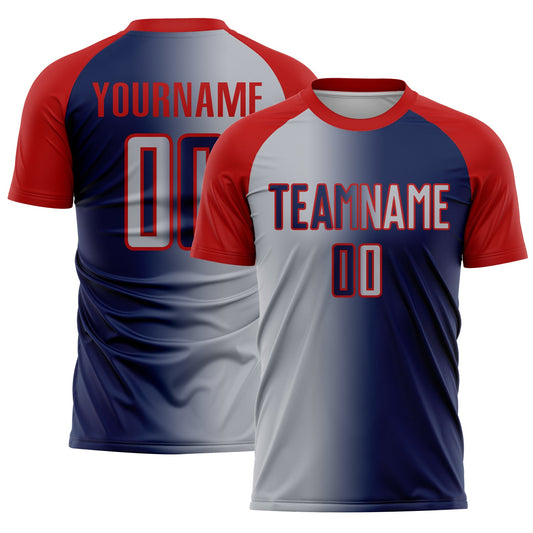 Custom Navy Gray-Red Sublimation Gradient Fashion Soccer Uniform Jersey - Sky-Custom