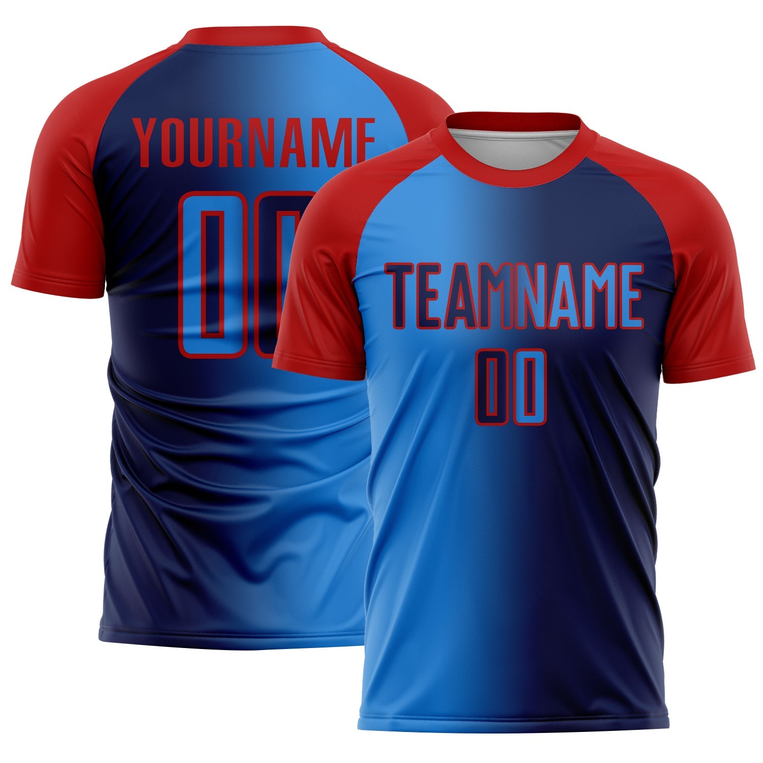 Custom Navy Powder Blue-Red Sublimation Gradient Fashion Soccer Uniform Jersey - Sky-Custom