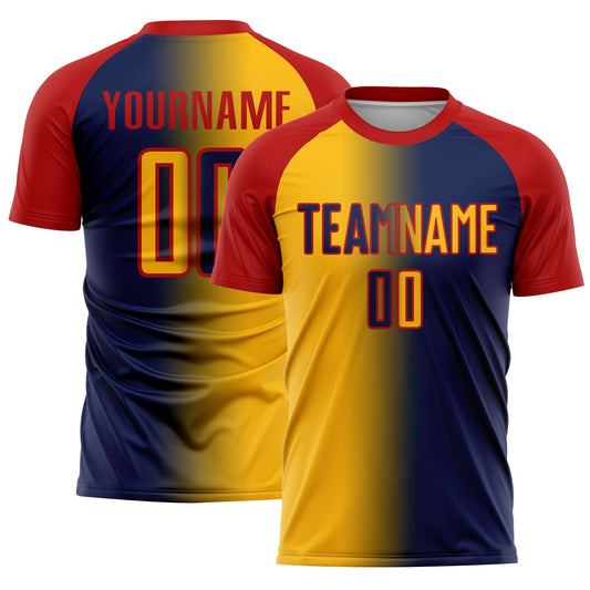Custom Navy Gold-Red Sublimation Gradient Fashion Soccer Uniform Jersey - Sky-Custom