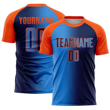 Custom Navy Powder Blue-Orange Sublimation Gradient Fashion Soccer Uniform Jersey - Sky-Custom