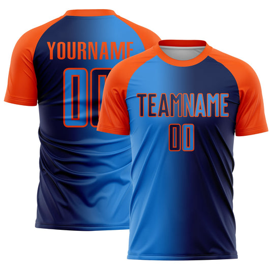 Custom Navy Powder Blue-Orange Sublimation Gradient Fashion Soccer Uniform Jersey - Sky-Custom