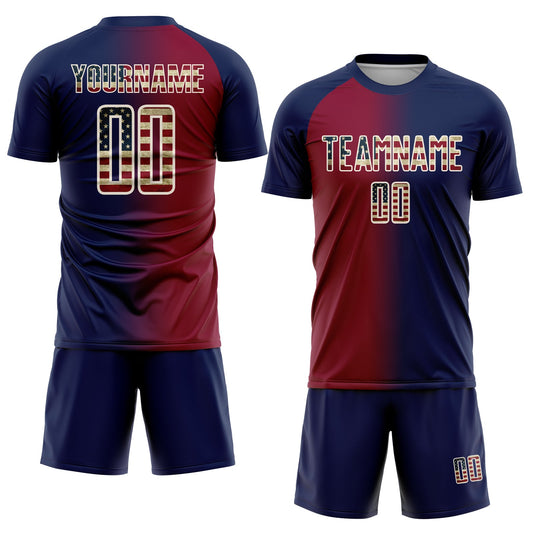 Custom Navy Vintage USA Flag Maroon-Cream Sublimation Gradient Fashion Soccer Uniform Jersey - Sky-Custom