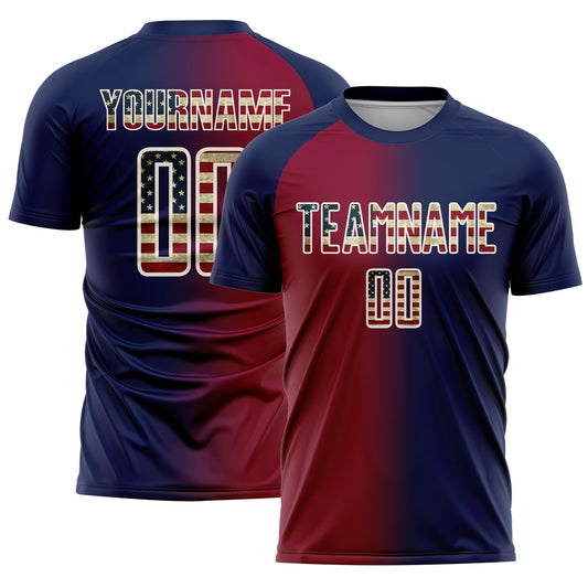 Custom Navy Vintage USA Flag Maroon-Cream Sublimation Gradient Fashion Soccer Uniform Jersey - Sky-Custom