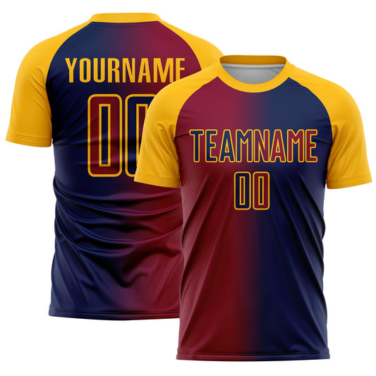 Custom Navy Maroon-Gold Sublimation Gradient Fashion Soccer Uniform Jersey - Sky-Custom