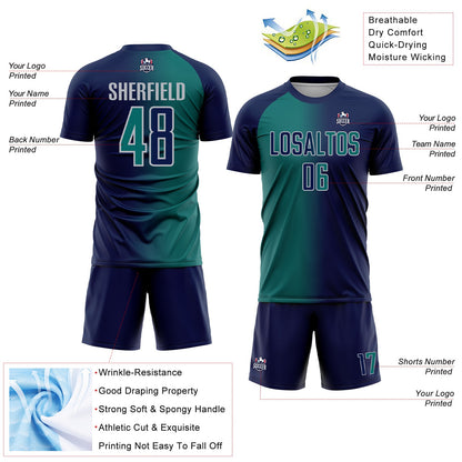 Custom Navy Teal-Gray Sublimation Gradient Fashion Soccer Uniform Jersey - Sky-Custom