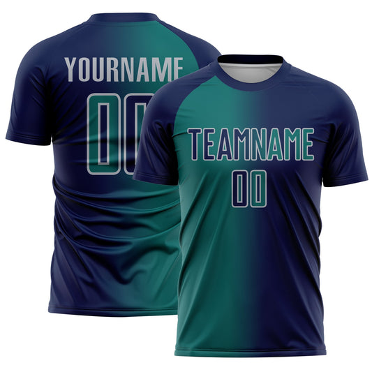 Custom Navy Teal-Gray Sublimation Gradient Fashion Soccer Uniform Jersey - Sky-Custom