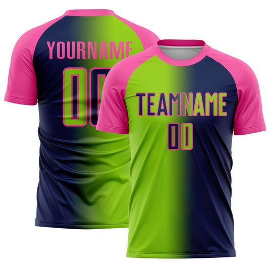 Custom Navy Neon Green-Pink Sublimation Gradient Fashion Soccer Uniform Jersey - Sky-Custom