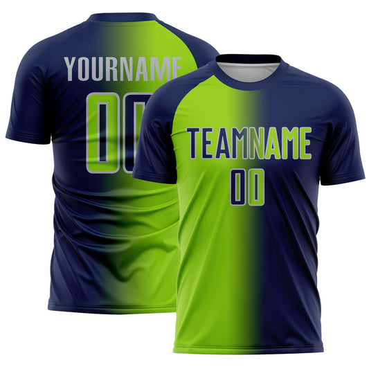 Custom Navy Neon Green-Gray Sublimation Gradient Fashion Soccer Uniform Jersey - Sky-Custom