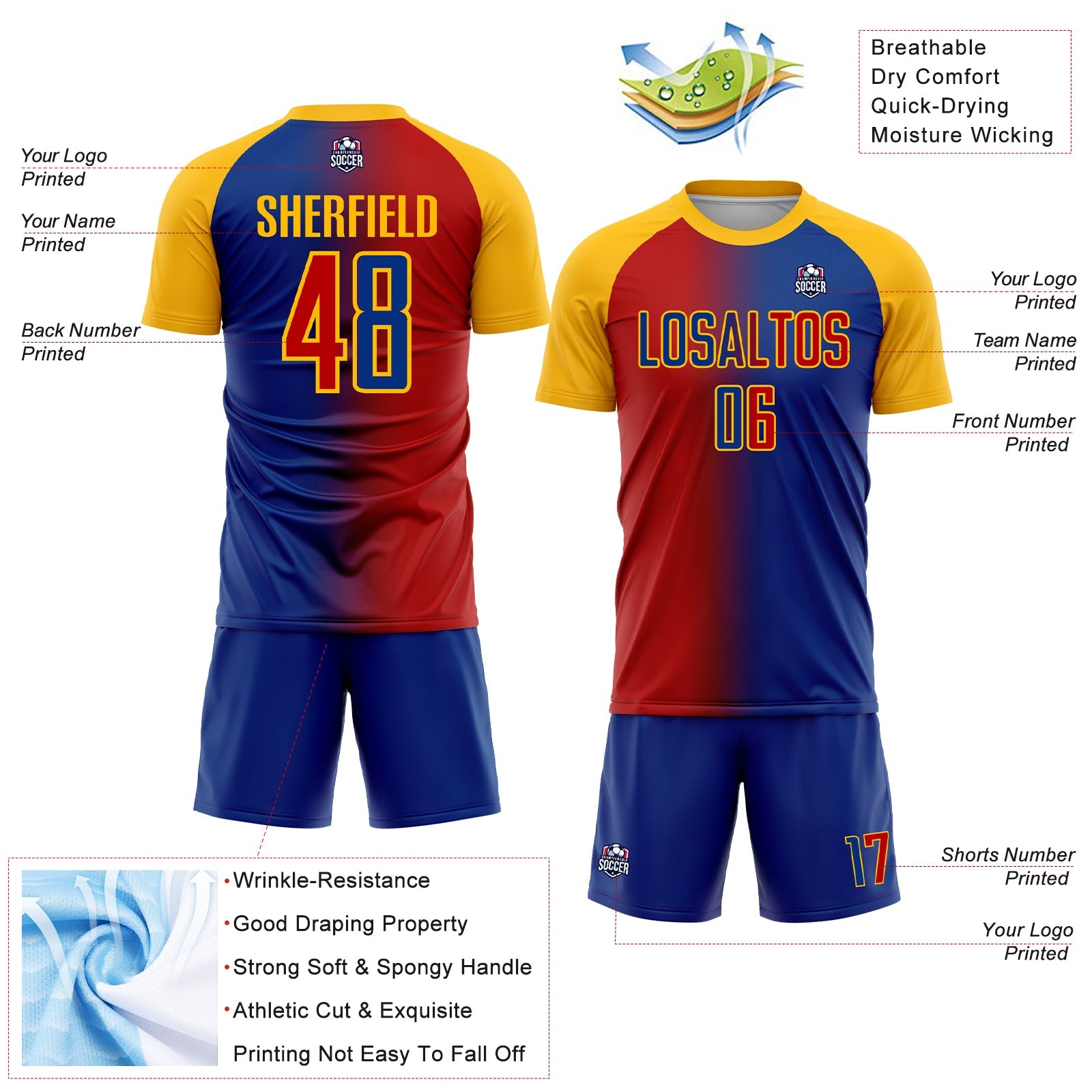 Custom Royal Red-Gold Sublimation Gradient Fashion Soccer Uniform Jersey - Sky-Custom