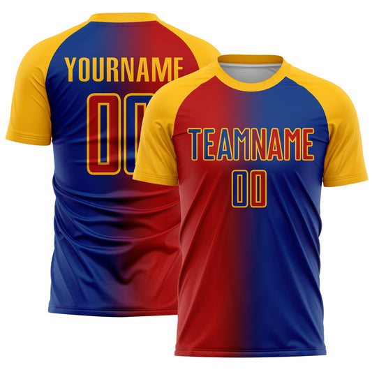 Custom Royal Red-Gold Sublimation Gradient Fashion Soccer Uniform Jersey - Sky-Custom