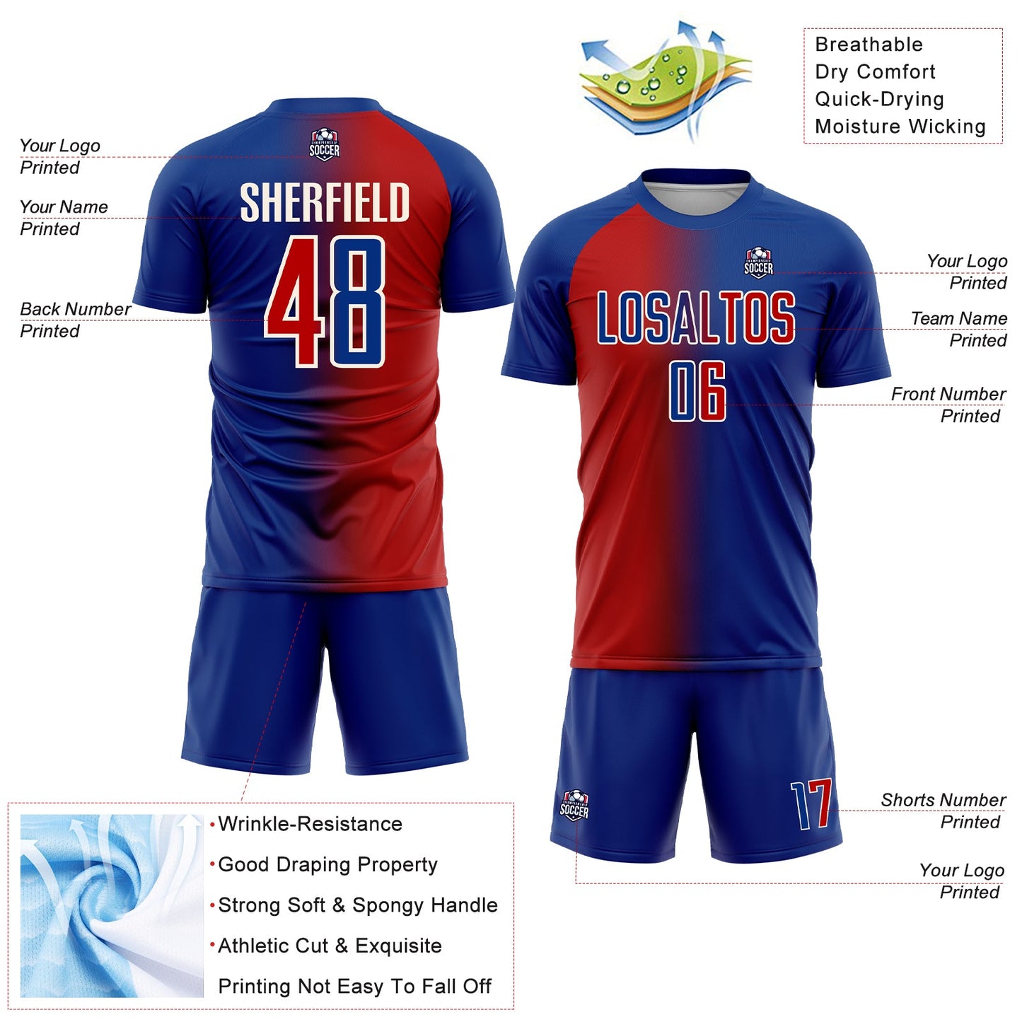Custom Royal Red-Cream Sublimation Gradient Fashion Soccer Uniform Jersey - Sky-Custom