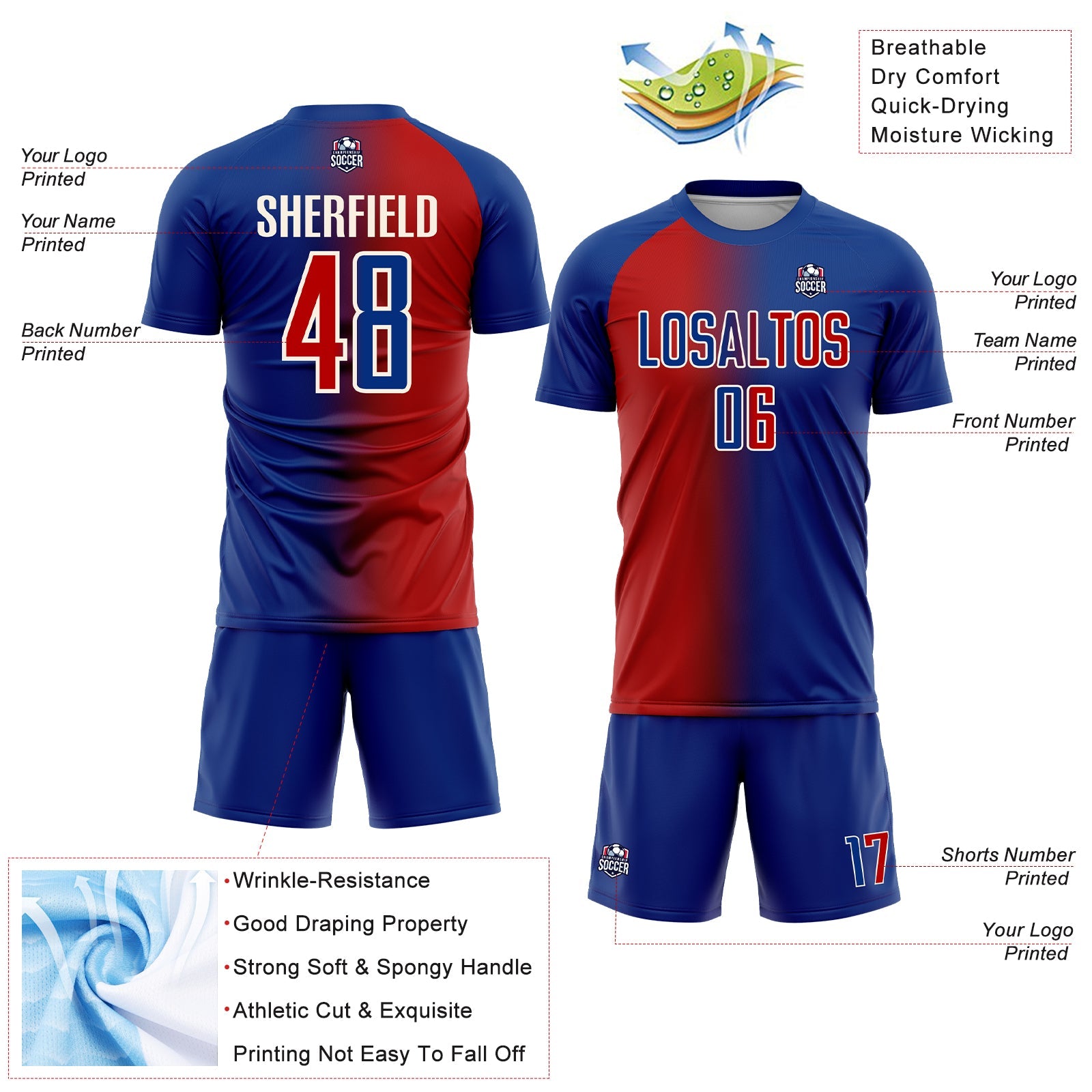 Custom Royal Red-Cream Sublimation Gradient Fashion Soccer Uniform Jersey - Sky-Custom