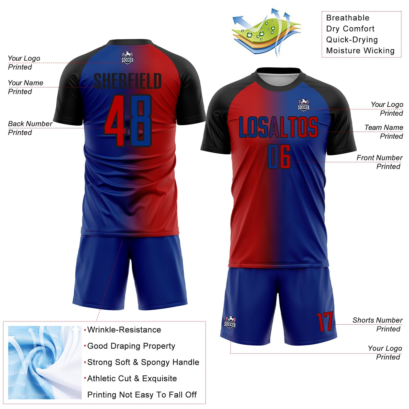 Custom Royal Red-Black Sublimation Gradient Fashion Soccer Uniform Jersey - Sky-Custom
