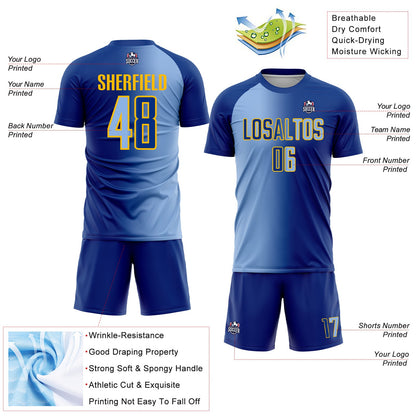 Custom Royal Light Blue-Gold Sublimation Gradient Fashion Soccer Uniform Jersey - Sky-Custom
