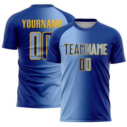 Custom Royal Light Blue-Gold Sublimation Gradient Fashion Soccer Uniform Jersey - Sky-Custom