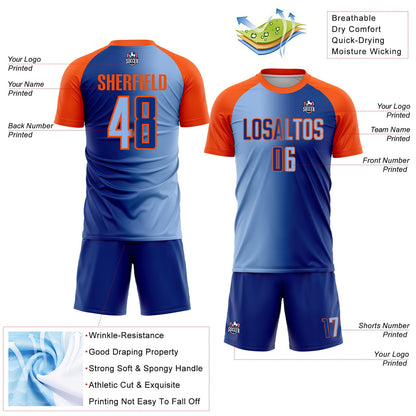 Custom Royal Light Blue-Orange Sublimation Gradient Fashion Soccer Uniform Jersey - Sky-Custom