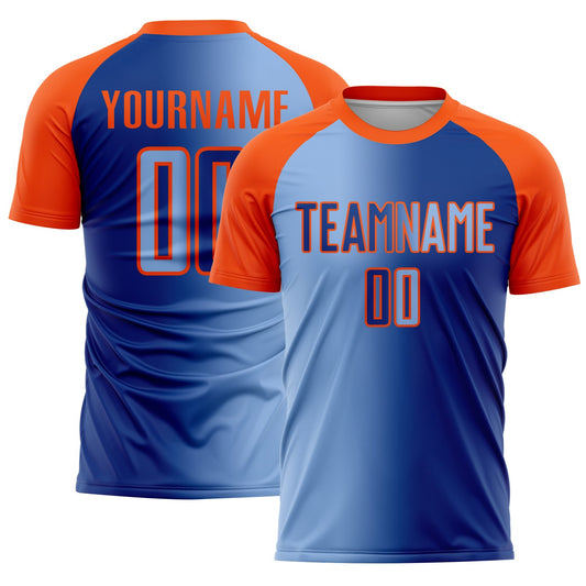 Custom Royal Light Blue-Orange Sublimation Gradient Fashion Soccer Uniform Jersey - Sky-Custom