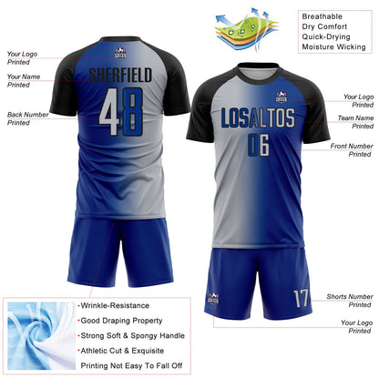 Custom Royal Gray-Black Sublimation Gradient Fashion Soccer Uniform Jersey - Sky-Custom