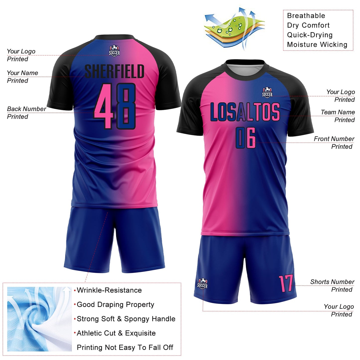 Custom Royal Pink-Black Sublimation Gradient Fashion Soccer Uniform Jersey - Sky-Custom