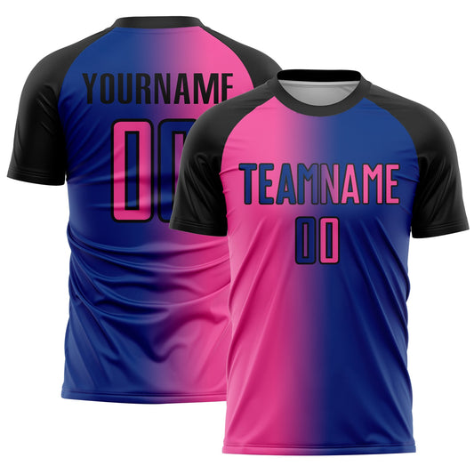 Custom Royal Pink-Black Sublimation Gradient Fashion Soccer Uniform Jersey - Sky-Custom