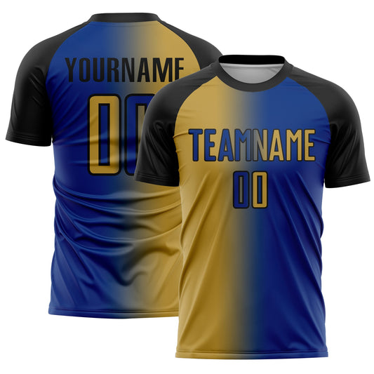 Custom Royal Old Gold-Black Sublimation Gradient Fashion Soccer Uniform Jersey - Sky-Custom