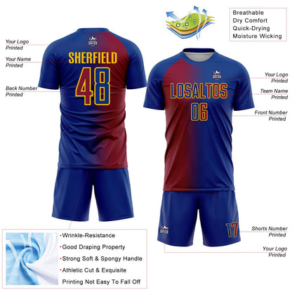 Custom Royal Maroon-Gold Sublimation Gradient Fashion Soccer Uniform Jersey - Sky-Custom