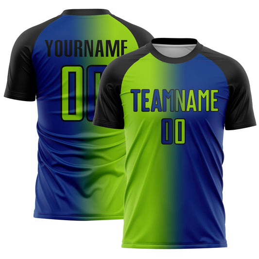 Custom Royal Neon Green-Black Sublimation Gradient Fashion Soccer Uniform Jersey - Sky-Custom