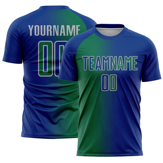 Custom Royal Kelly Green-Gray Sublimation Gradient Fashion Soccer Uniform Jersey - Sky-Custom
