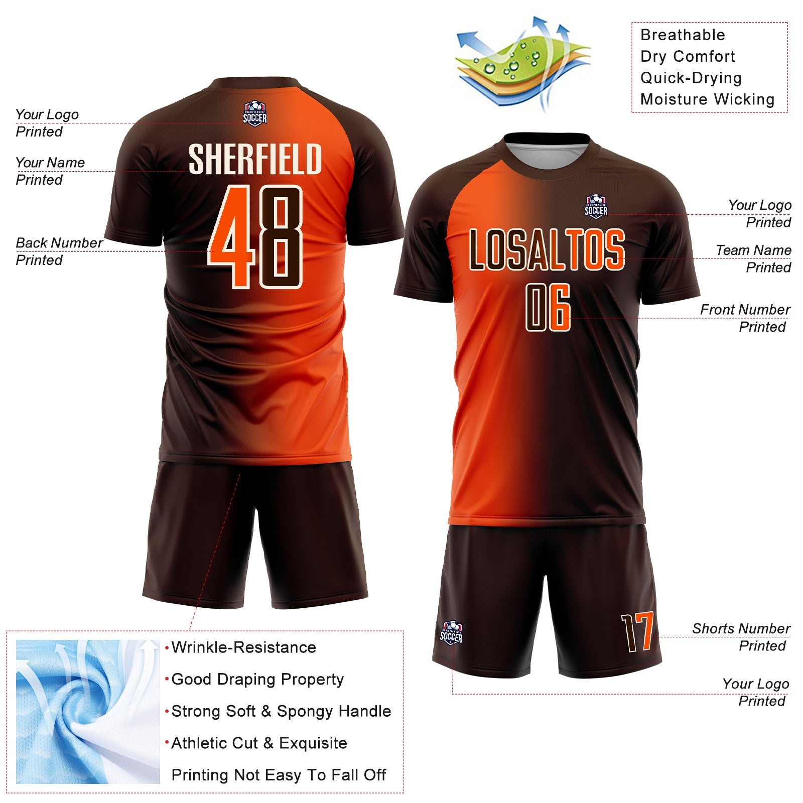 Custom Brown Orange-Cream Sublimation Gradient Fashion Soccer Uniform Jersey - Sky-Custom