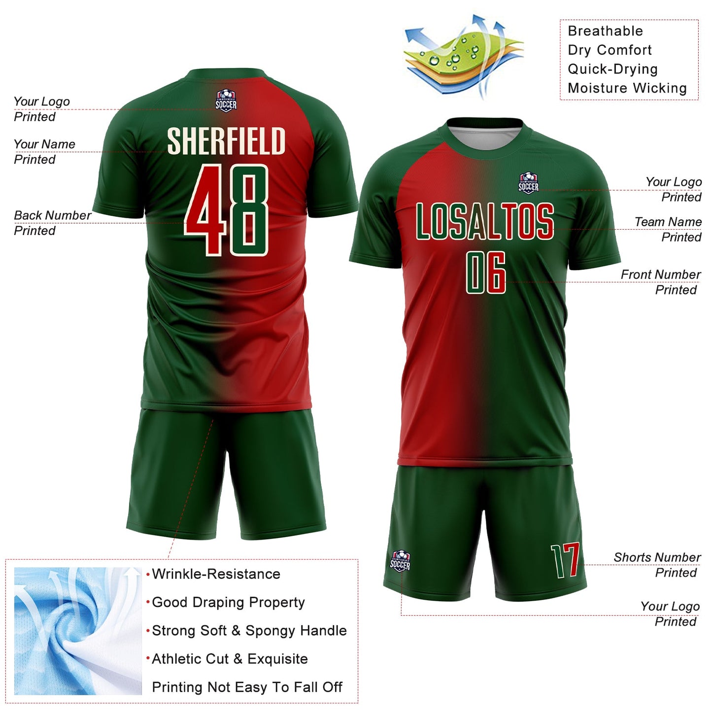 Custom Green Red-Cream Sublimation Gradient Fashion Soccer Uniform Jersey - Sky-Custom