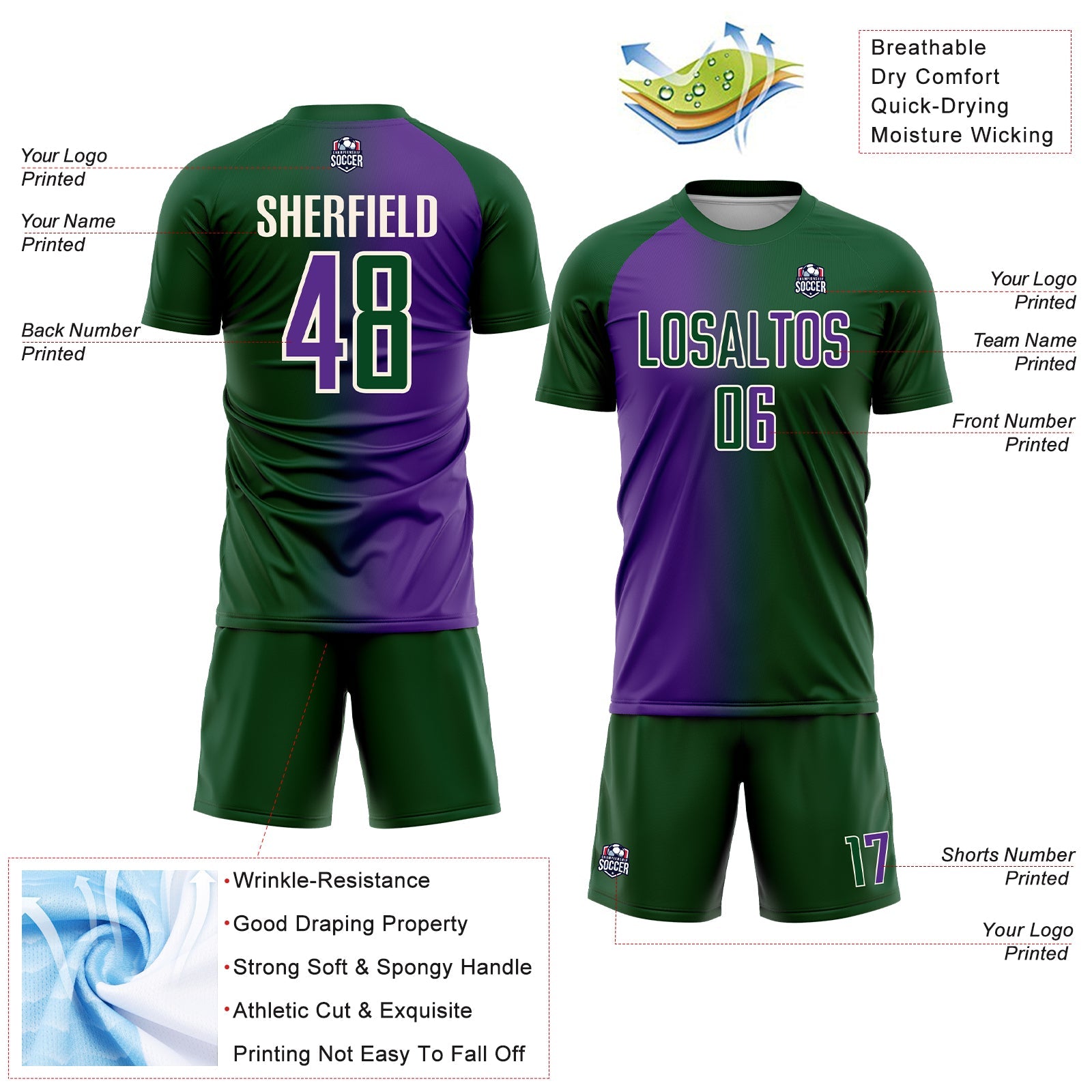 Custom Green Purple-Cream Sublimation Gradient Fashion Soccer Uniform Jersey - Sky-Custom