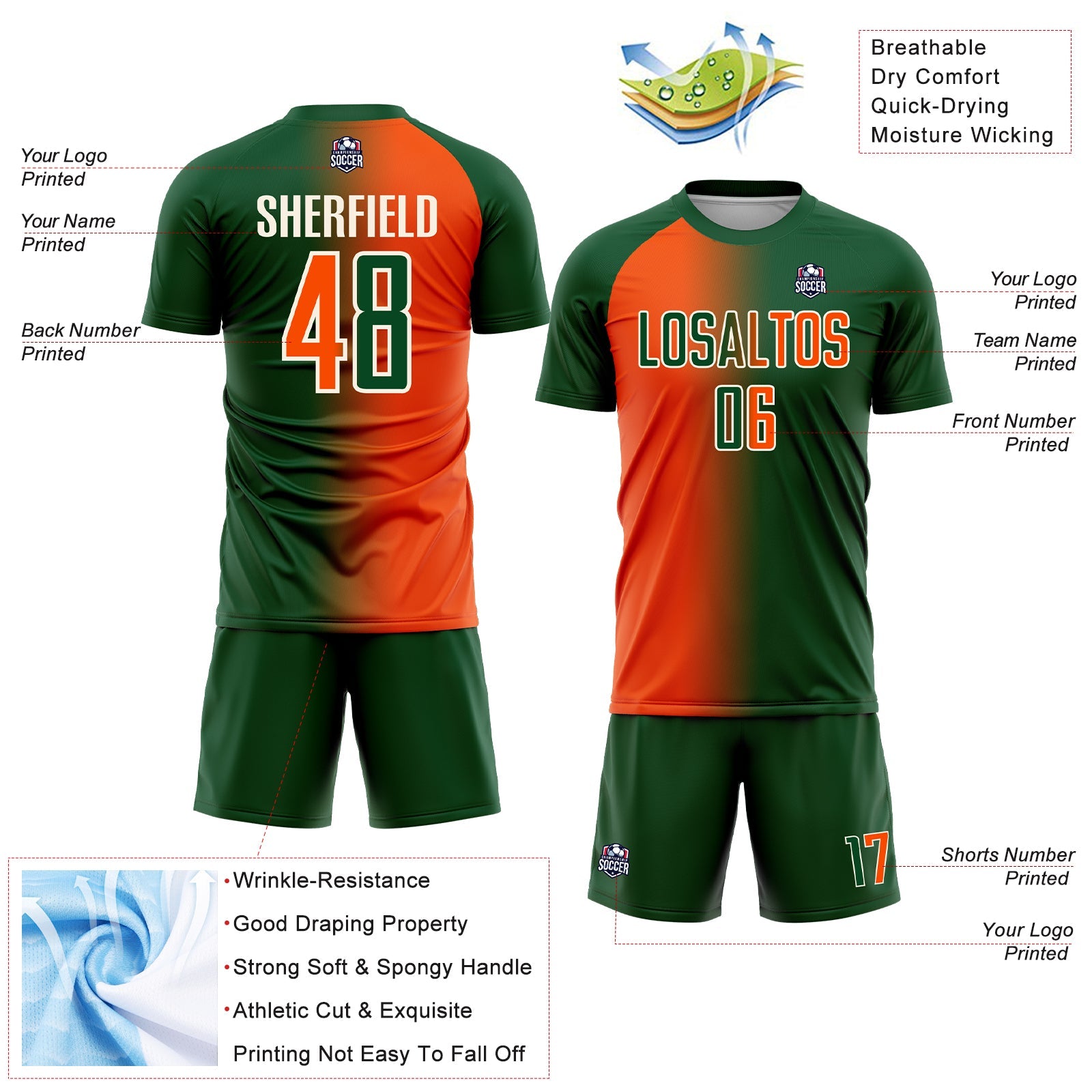 Custom Green Orange-Cream Sublimation Gradient Fashion Soccer Uniform Jersey - Sky-Custom