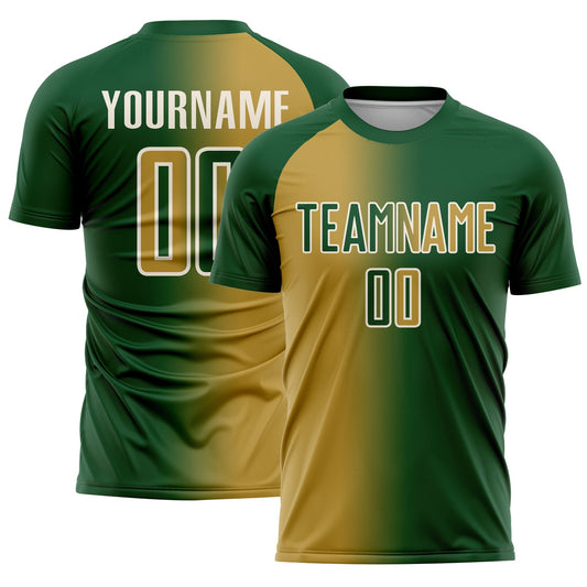 Custom Green Old Gold-Cream Sublimation Gradient Fashion Soccer Uniform Jersey - Sky-Custom