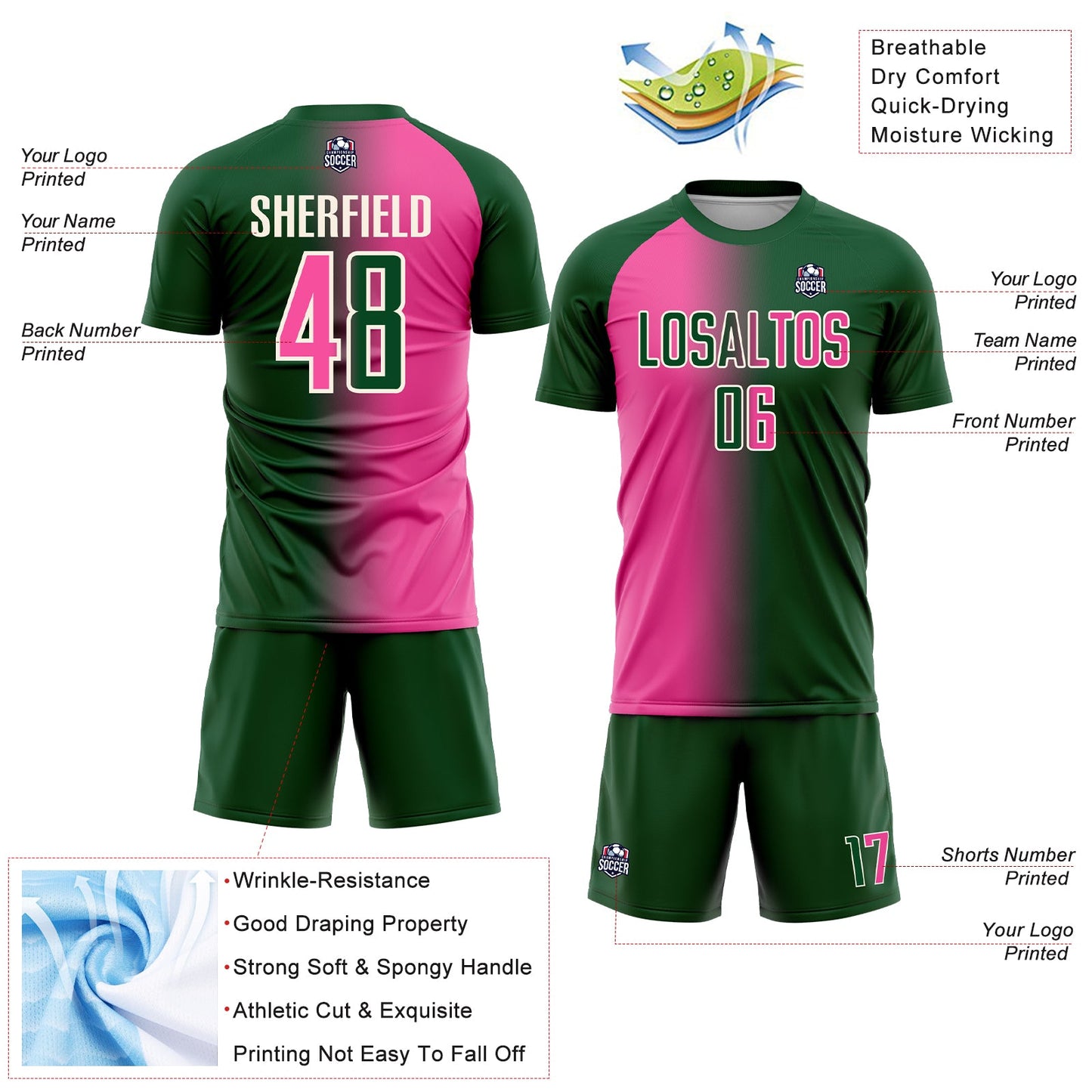 Custom Green Pink-Cream Sublimation Gradient Fashion Soccer Uniform Jersey - Sky-Custom