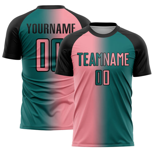 Custom Teal Medium Pink-Black Sublimation Gradient Fashion Soccer Uniform Jersey - Sky-Custom