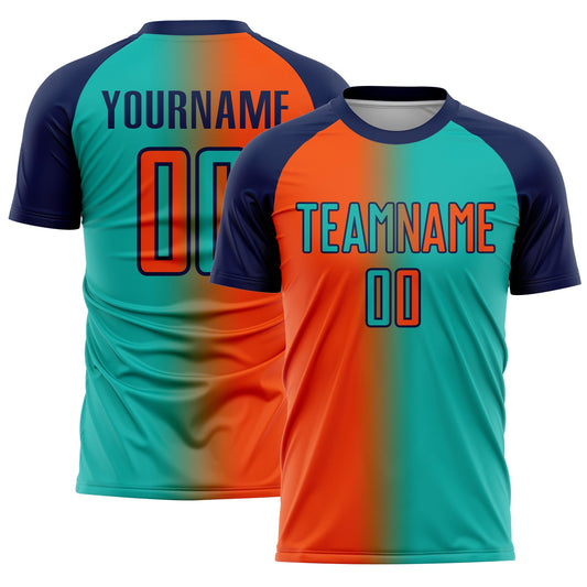 Custom Aqua Orange-Navy Sublimation Gradient Fashion Soccer Uniform Jersey - Sky-Custom