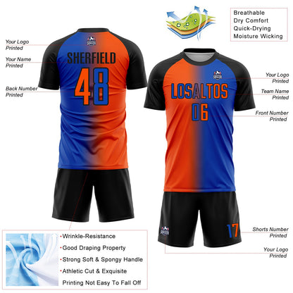 Custom Thunder Blue Orange-Black Sublimation Gradient Fashion Soccer Uniform Jersey - Sky-Custom