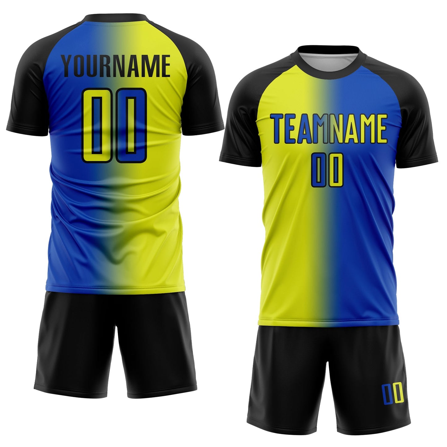 Custom Thunder Blue Neon Yellow-Black Sublimation Gradient Fashion Soccer Uniform Jersey - Sky-Custom