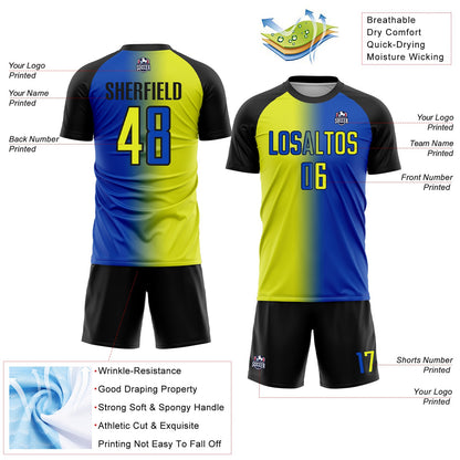 Custom Thunder Blue Neon Yellow-Black Sublimation Gradient Fashion Soccer Uniform Jersey - Sky-Custom