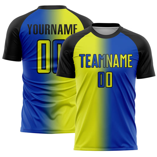 Custom Thunder Blue Neon Yellow-Black Sublimation Gradient Fashion Soccer Uniform Jersey - Sky-Custom