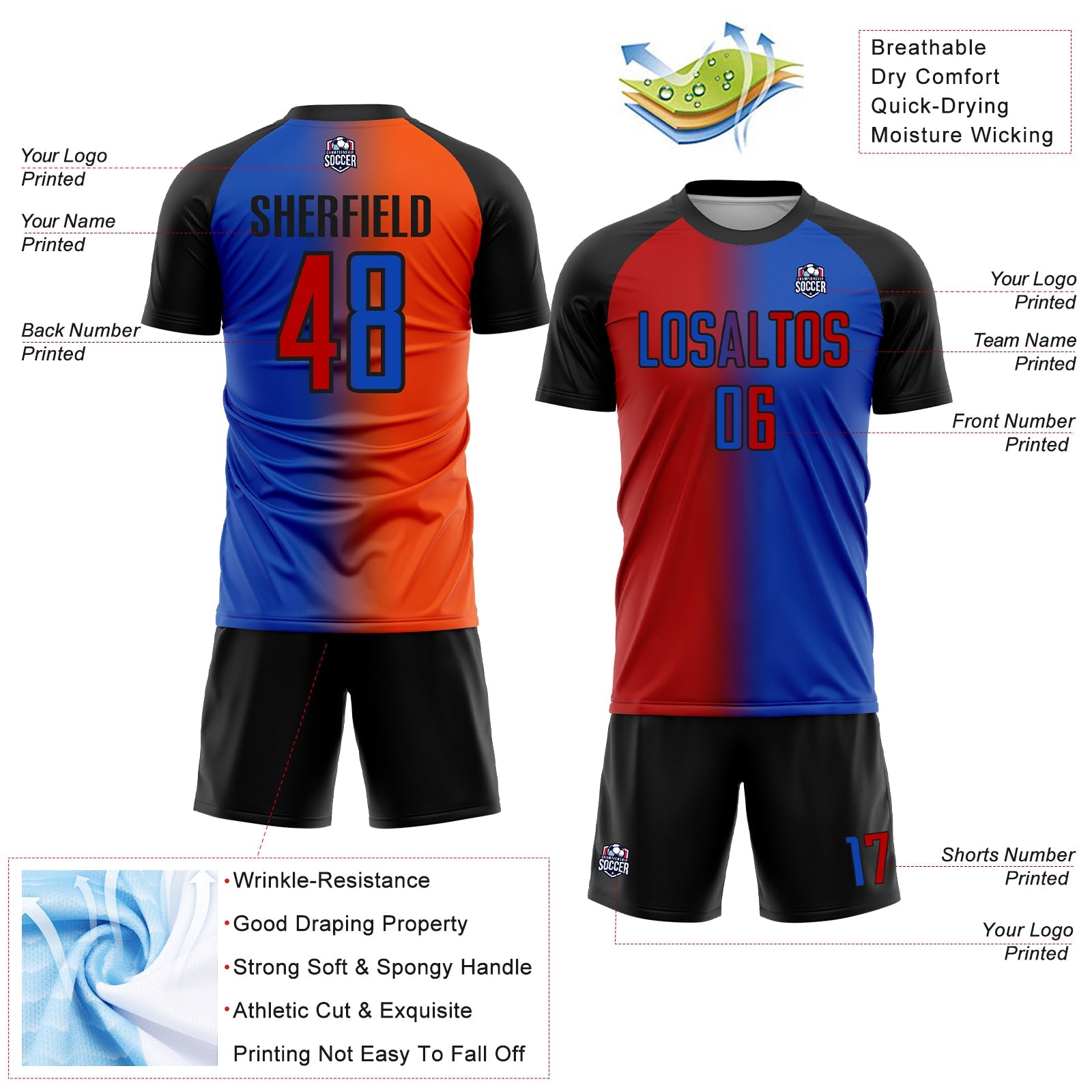Custom Thunder Blue Red-Black Sublimation Gradient Fashion Soccer Uniform Jersey - Sky-Custom