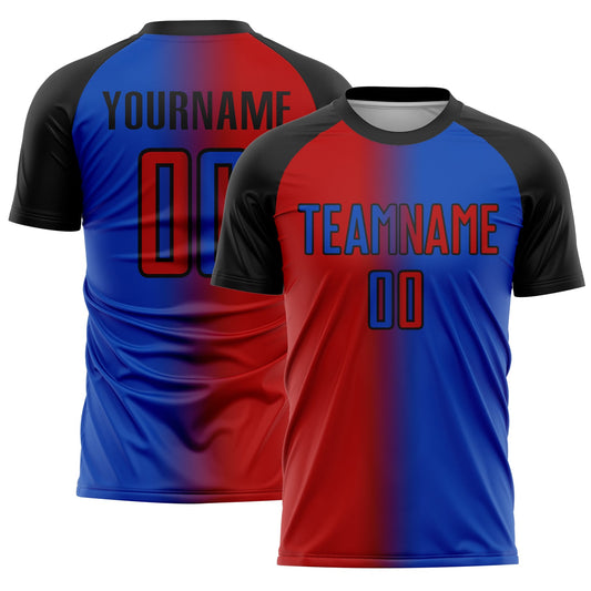 Custom Thunder Blue Red-Black Sublimation Gradient Fashion Soccer Uniform Jersey - Sky-Custom