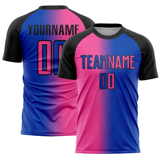 Custom Thunder Blue Pink-Black Sublimation Gradient Fashion Soccer Uniform Jersey - Sky-Custom