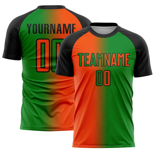 Custom Grass Green Orange-Black Sublimation Gradient Fashion Soccer Uniform Jersey - Sky-Custom
