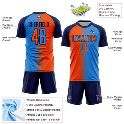 Custom Powder Blue Orange-Navy Sublimation Gradient Fashion Soccer Uniform Jersey - Sky-Custom