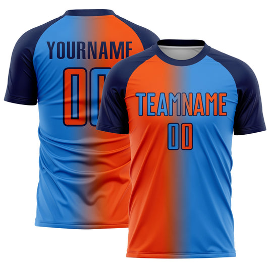 Custom Powder Blue Orange-Navy Sublimation Gradient Fashion Soccer Uniform Jersey - Sky-Custom
