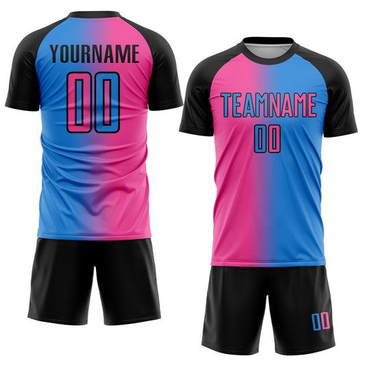 Custom Powder Blue Pink-Black Sublimation Gradient Fashion Soccer Uniform Jersey - Sky-Custom
