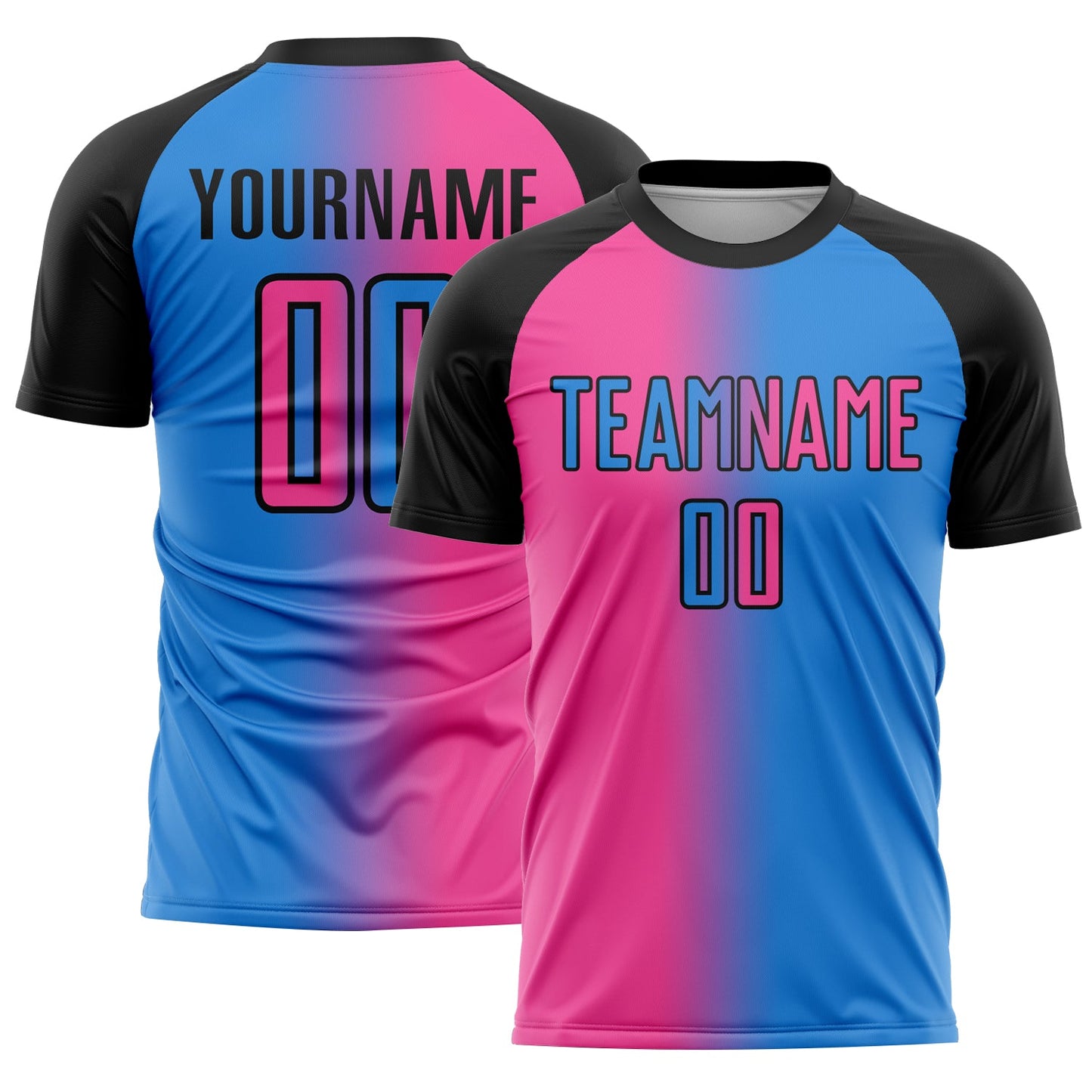 Custom Powder Blue Pink-Black Sublimation Gradient Fashion Soccer Uniform Jersey - Sky-Custom