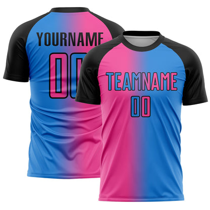 Custom Powder Blue Pink-Black Sublimation Gradient Fashion Soccer Uniform Jersey - Sky-Custom
