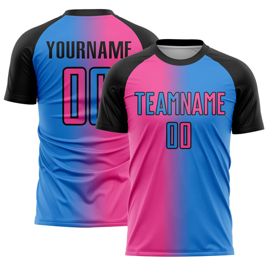 Custom Powder Blue Pink-Black Sublimation Gradient Fashion Soccer Uniform Jersey - Sky-Custom